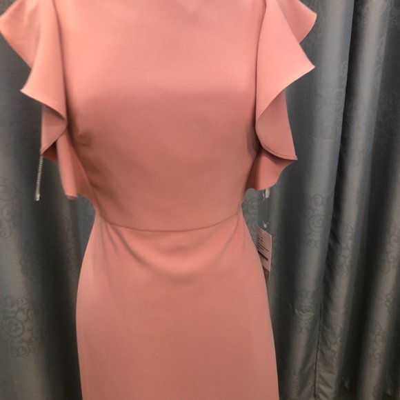 New Dessert Rose Crepe Dress, Ruffle Flutter Sleeve Bridesmaid Formal Dessy - Picture 5 of 16